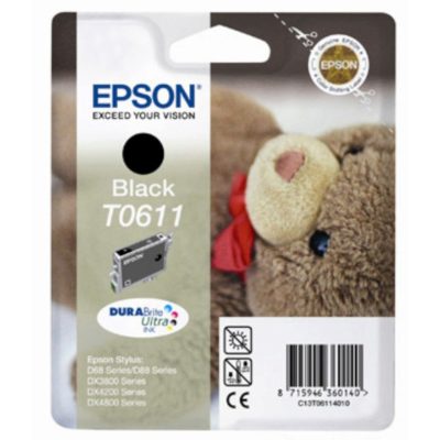 Epson Teddy T0611 DURABrite Ultra Ink, Ink Cartridge, Black Single Pack, C13T06114010 Epson Teddy T0611 DURABrite Ultra Ink, Ink Cartridge, Black Single Pack, C13T06114010